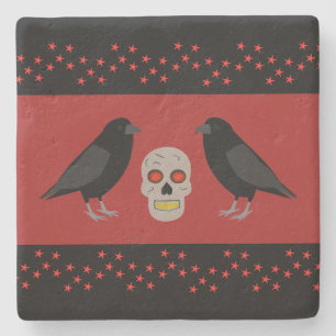 Gothic Skull and Guardian Ravens Halloween Steinuntersetzer