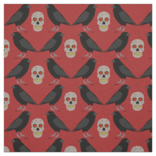 Gothic Skull and Guardian Ravens Halloween Stoff
