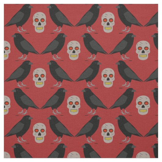 Gothic Skull and Guardian Ravens Halloween Stoff (Muster)