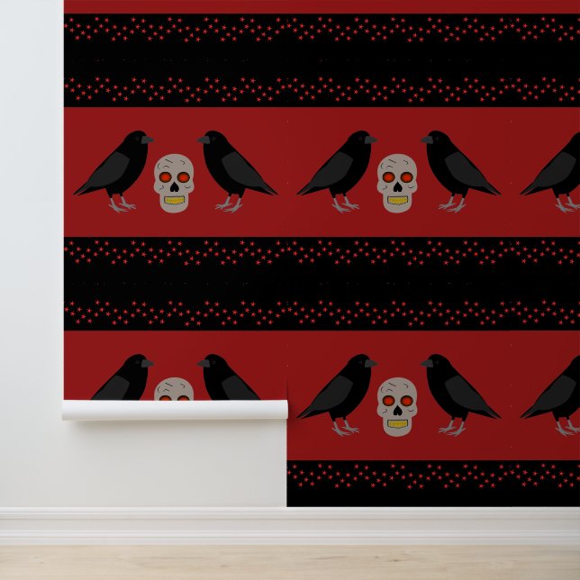 Gothic Skull and Guardian Ravens Halloween Tapete (Anwendung)