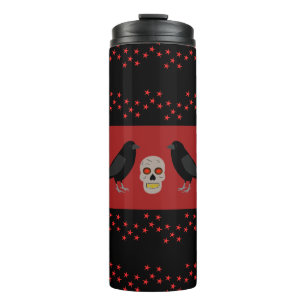 Gothic Skull and Guardian Ravens Halloween Thermosbecher