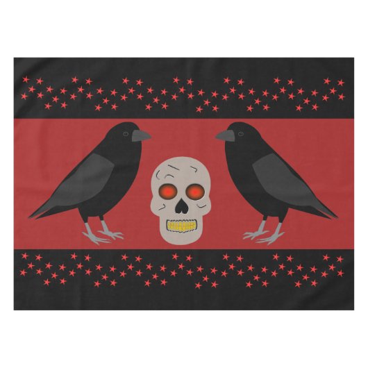 Gothic Skull and Guardian Ravens Halloween Tischdecke (Vorderseite (Horizontal))