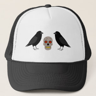 Gothic Skull and Guardian Ravens Halloween Truckerkappe