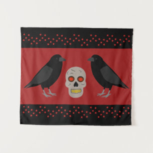 Gothic Skull and Guardian Ravens Halloween Wandteppich