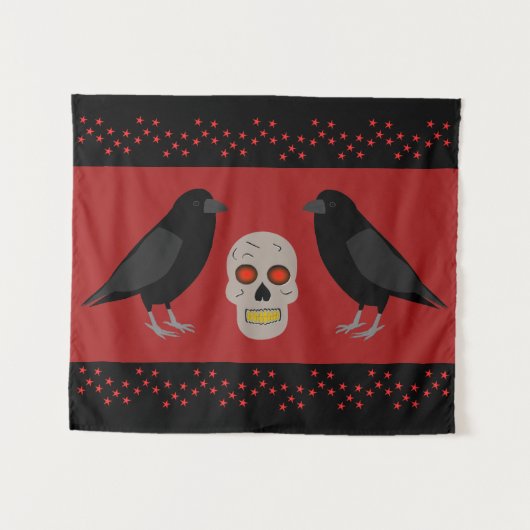 Gothic Skull and Guardian Ravens Halloween Wandteppich (Vorderseite (Horizontal))