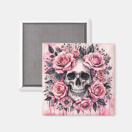 Gothic Skull and Pink Roses Wasserfarbe Kunst Magnet