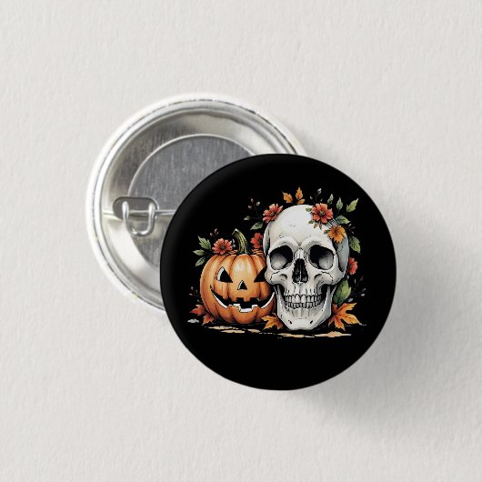 Gothic Skull and Pumpkin Button (Vorne & Hinten)