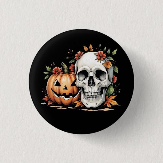 Gothic Skull and Pumpkin Button (Vorderseite)