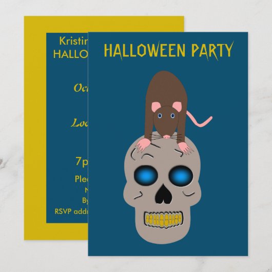 Gothic Skull and Rat Halloween Custom Einladung (Vorne/Hinten)