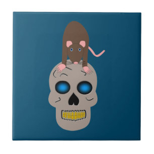 Gothic Skull and Rat Halloween Fliese