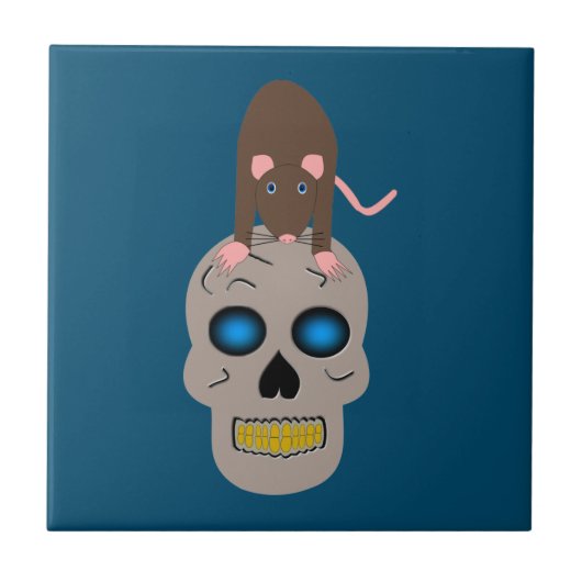 Gothic Skull and Rat Halloween Fliese (Vorderseite)
