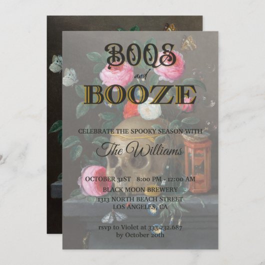 Gothic Skull and Rose Adult Halloween Einladung (Vorne/Hinten)