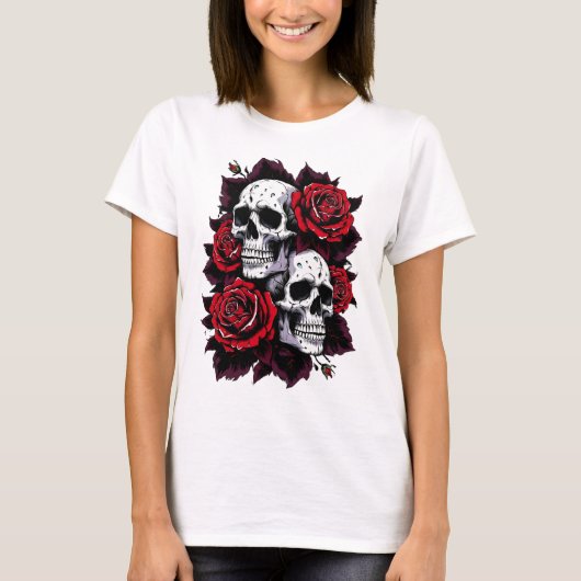 Gothic Skull and Rose Motif T-Shirt (Vorderseite)