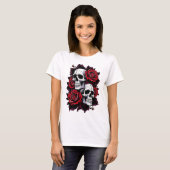 Gothic Skull and Rose Motif T-Shirt (Vorne ganz)