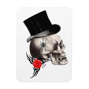 Gothic skull and rose tattoo style magnet