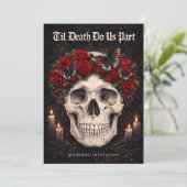Gothic Skull and Roses Wedding Invitation Einladung (Stehend Vorderseite)