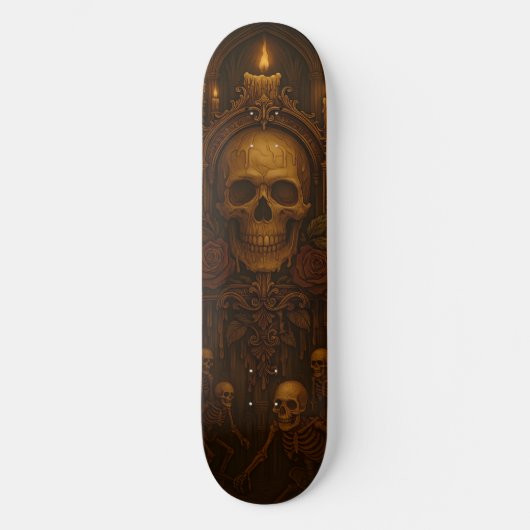 Gothic Skull and Skeleton Candlelit Shrine Skateboard (Vorderseite)