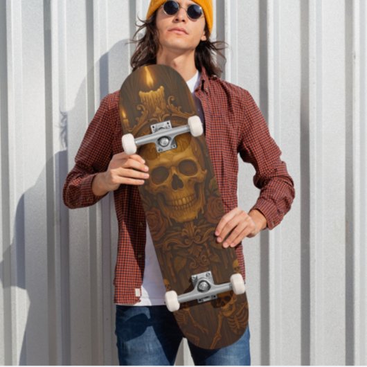 Gothic Skull and Skeleton Candlelit Shrine Skateboard