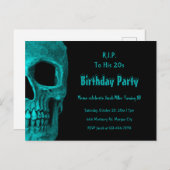 Gothic Skull Aquamarin Black Birthday RIP bis zu s Einladungspostkarte (Vorne/Hinten)