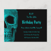 Gothic Skull Aquamarin Black Birthday RIP bis zu s Einladungspostkarte (Vorderseite)