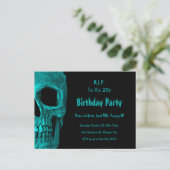 Gothic Skull Aquamarin Black Birthday RIP bis zu s Einladungspostkarte (Stehend Vorderseite)