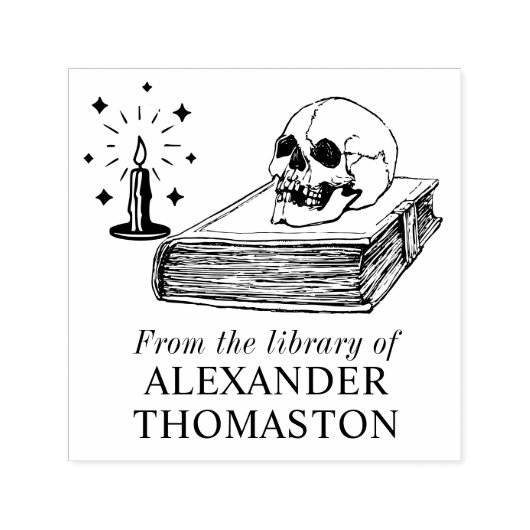 Gothic Skull auf Open Book Candle Library Book Nam Permastempel (Design)