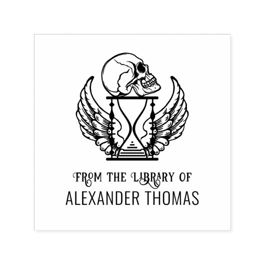 Gothic Skull auf Winged Hourglass Bibliothek Buchn Permastempel (Design)