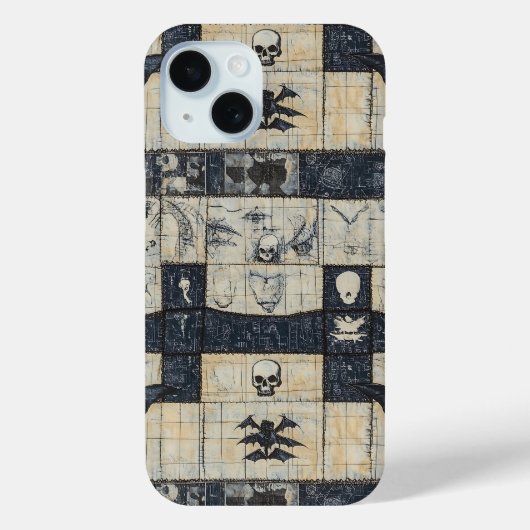 Gothic Skull & Bat Denim Collage Case-Mate iPhone Hülle (Rückseite)