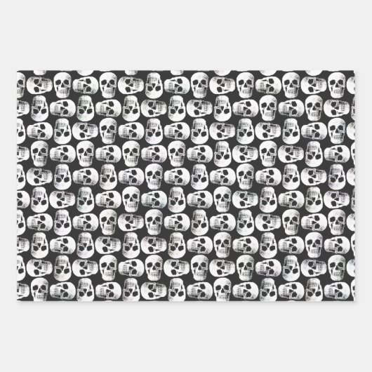 Gothic Skull Beängstigend Schwarz-Weiß-Muster Desi Geschenkpapier Set (Vorderseite 2)