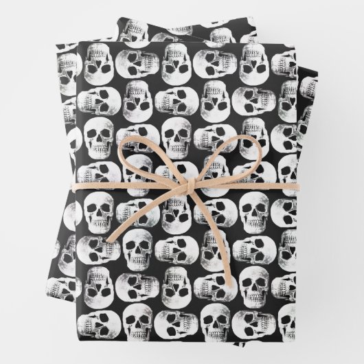 Gothic Skull Beängstigend Schwarz-Weiß-Muster Desi Geschenkpapier Set (Beispiel)
