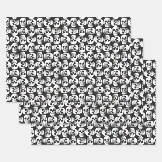 Gothic Skull Beängstigend Schwarz-Weiß-Muster Desi Geschenkpapier Set (Set)