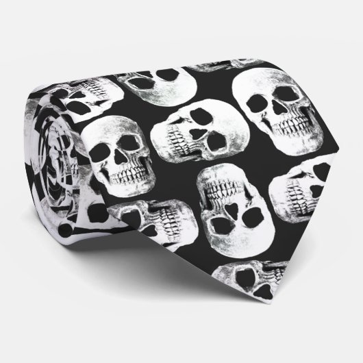 Gothic Skull Beängstigend Schwarz-Weiß-Muster Desi Krawatte (Gerollt)