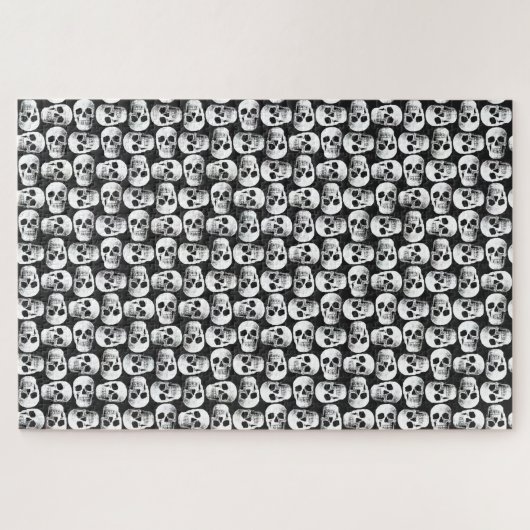 Gothic Skull Beängstigend Schwarz-Weiß-Muster Desi Puzzle (Horizontal)