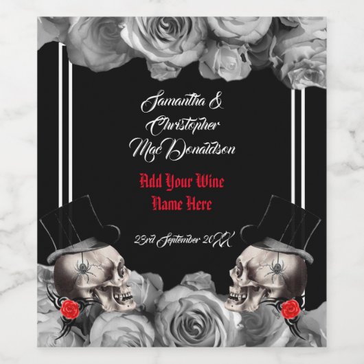 Gothic Skull Biker oder Rock-Thema Schwarze Hochze Weinetikett (Einzelnes Label)