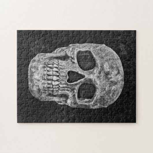 Gothic Skull Black and White Grunge Beängstigend Puzzle (Horizontal)