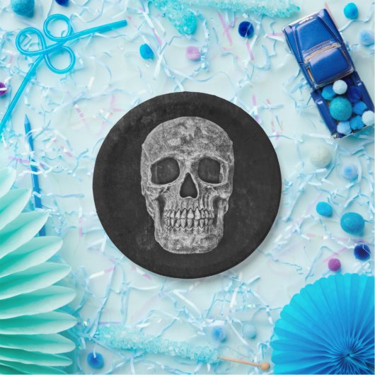 Gothic Skull Black and White Grunge Cool Pappteller (Party)