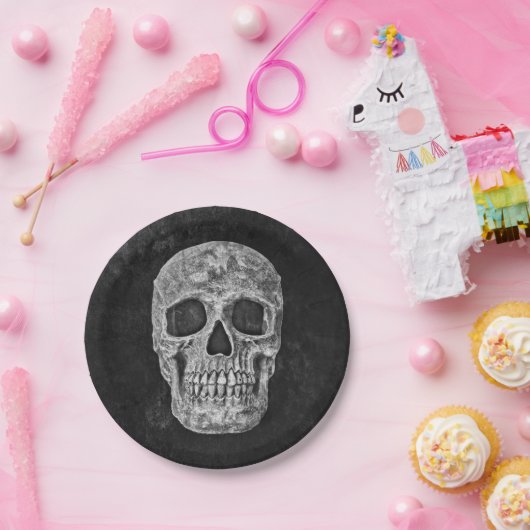 Gothic Skull Black and White Grunge Cool Pappteller (Party)