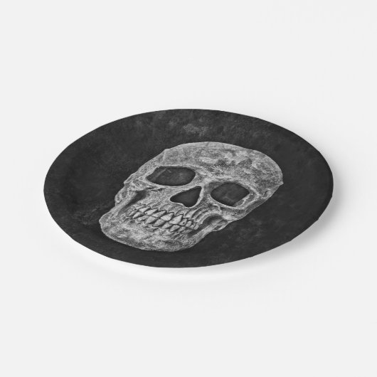Gothic Skull Black and White Grunge Cool Pappteller (Schrägansicht)
