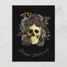 Gothic Skull Black & Gold Glitzer Rose Halloween