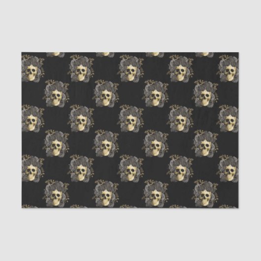 Gothic Skull Black & Gold Rose Glitzer Seidenpapier (Vorderseite)