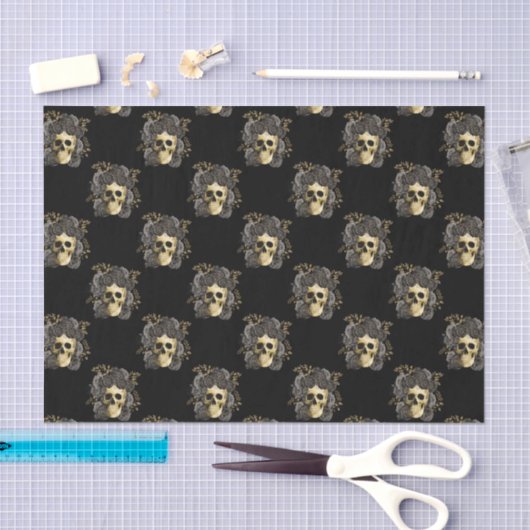 Gothic Skull Black & Gold Rose Glitzer Seidenpapier (Handwerk)