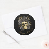 Gothic Skull Black & Gold Rose Halloween Runder Aufkleber (Umschlag)