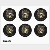 Gothic Skull Black & Gold Rose Halloween Runder Aufkleber (Blatt)
