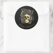 Gothic Skull Black & Gold Rose Halloween Runder Aufkleber (Tasche)