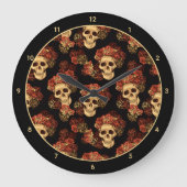 Gothic Skull Black Rote Rose Crown Halloween Große Wanduhr (Vorderseite)