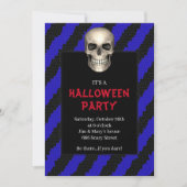 Gothic Skull Blue Stripe Halloween-Party Einladung (Vorderseite)