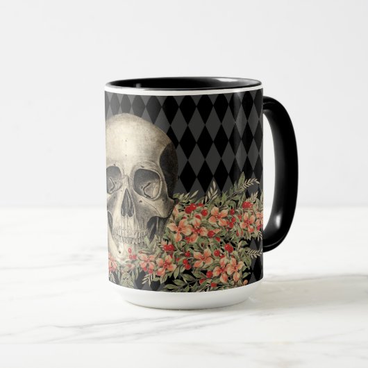 Gothic Skull & Blume Tasse (VorderseiteRechts)