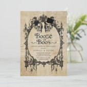 Gothic Skull Booze oder Boos aus erwachsenem Hallo Einladung (Stehend Vorderseite)
