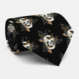 Gothic Skull Botanical Black Krawatte