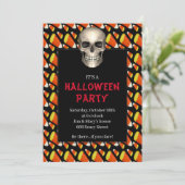 Gothic Skull Candy Corn Halloween-Party Einladung (Stehend Vorderseite)